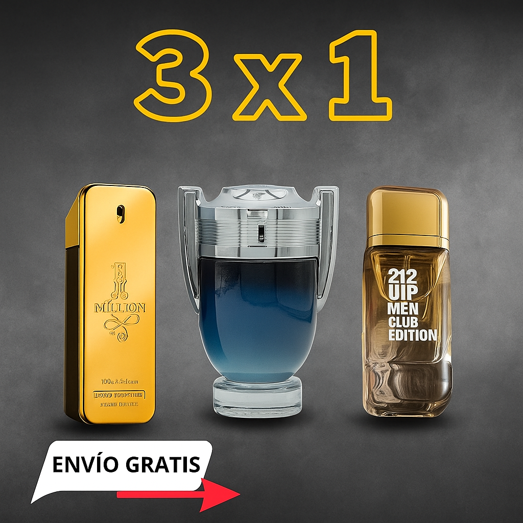 PERFUME (IMITACIÓN) 3X1 MASC. INVIC, 212 VIP, ONE MI 100ML